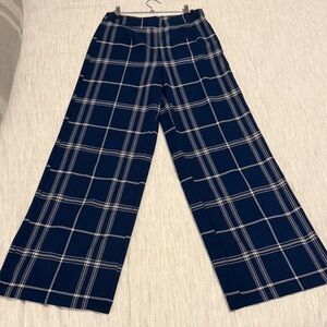 Forever 21 Navy and Cream Checkered Wide-Leg Woven Pants Sz M